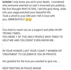 Tonto Dikeh remembers Ibudun Ighodalo a year after her death