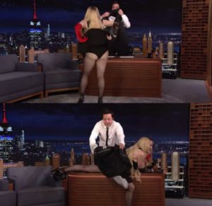 Madonna pulls up her dress on TV show