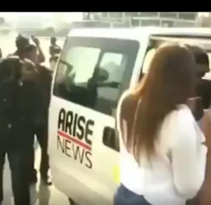 #EndSARS anniversary:Clearer video of police officers harassing Arise TV crew and asking them to pull down a drone covering the #EndSARS protest memorial in real time