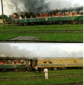 Hoodlums set Kano-bound train ablaze at railway station in Kwara