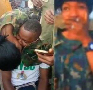 Nigerians dig up photos of male soldiers who proposed while in uniform and weren’t detained after female soldier was detained for accepting proposal from corps member