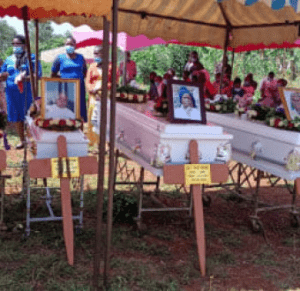 Woman and her four children who were hacked to death by husband, laid to rest