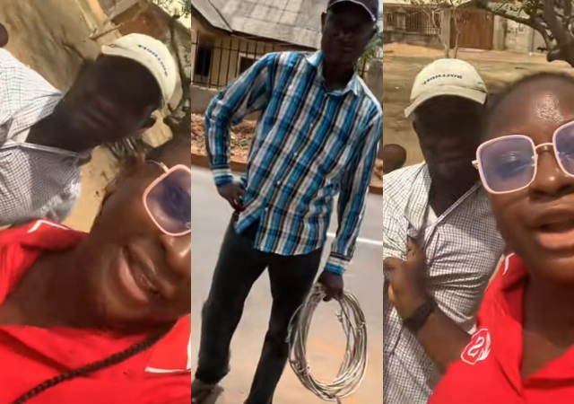 “We’ve already paid, they came to cut light” – Brave lady grabs with NEPA staff by the collar over disconnected power
